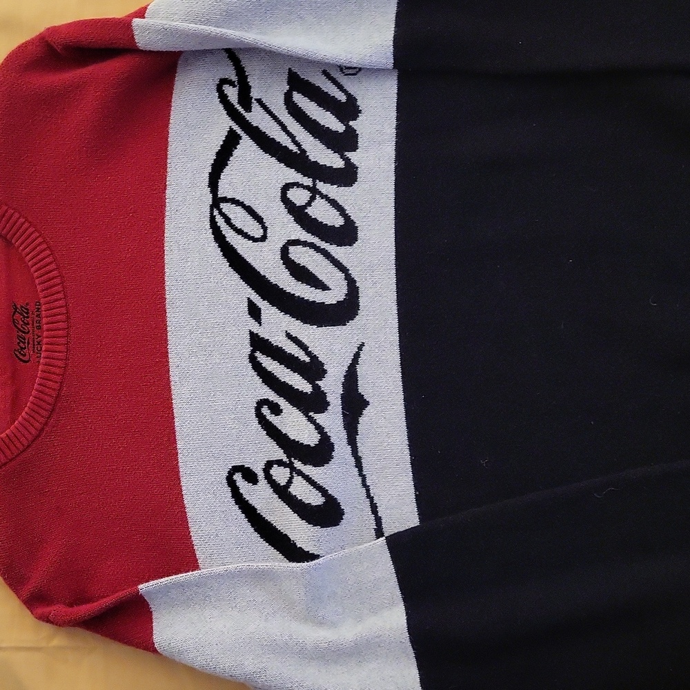 Coca Cola Men's Red, White, and Black Crewneck Sweater